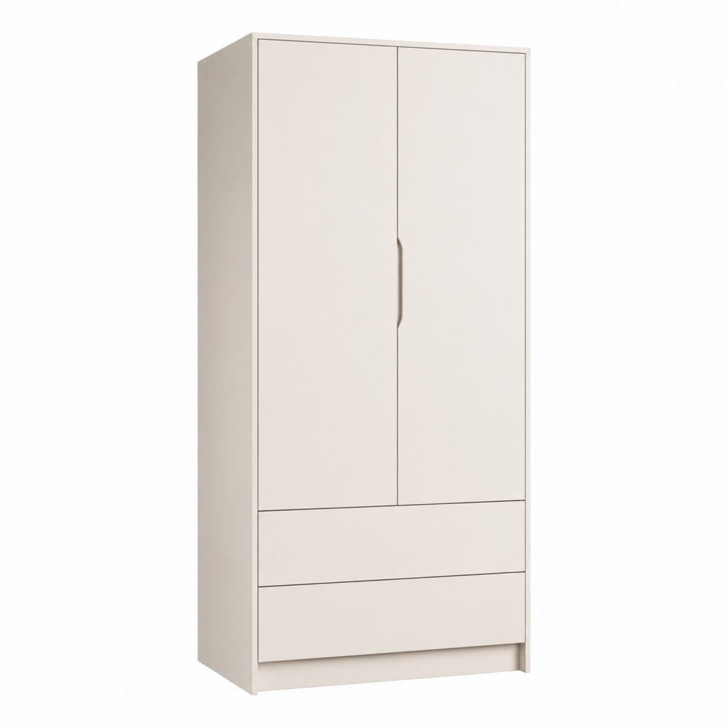 Kleiderschrank Weiß aus melaminharzbeschichteter Spanplatte mit 2 Türen und 2 Schubladen 80 x 200 x 52 cm