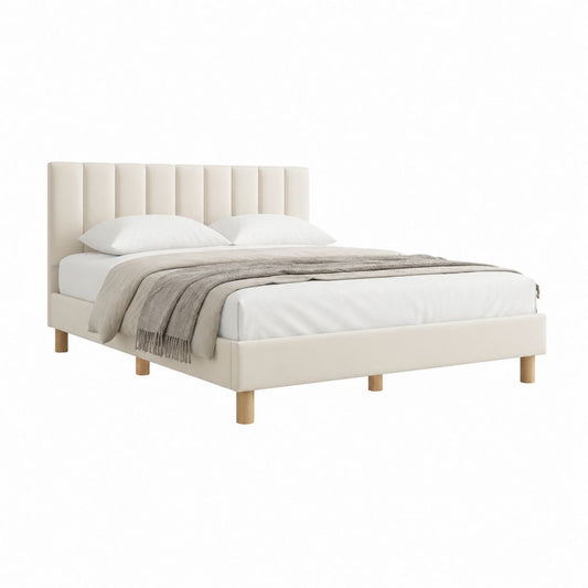 Polsterbett Doppelbett Creme Polyester Rechteckig 160 x 200 cm