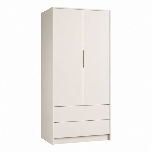 Kleiderschrank Weiß aus melaminharzbeschichteter Spanplatte mit 2 Türen und 2 Schubladen 80 x 200 x 52 cm