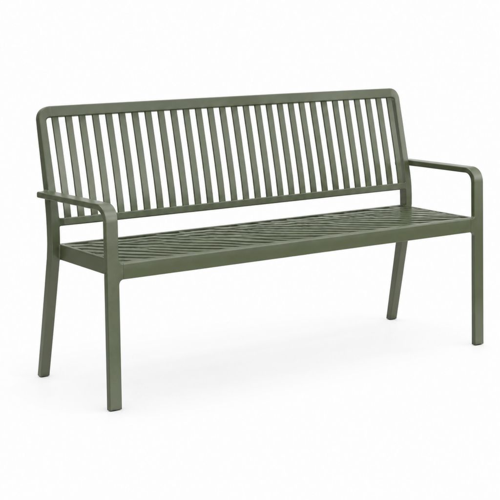 Gartenbank 3-Sitzer Olivgrün pulverbeschichteter Stahl rechteckig 150 x 60 x 85 cm