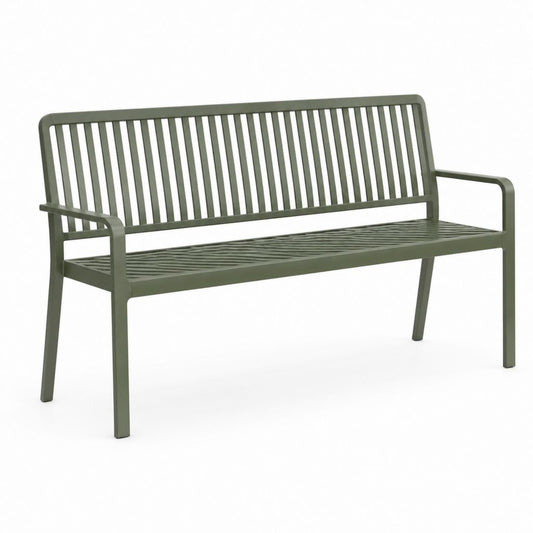 Gartenbank 3-Sitzer Olivgrün pulverbeschichteter Stahl rechteckig 150 x 60 x 85 cm