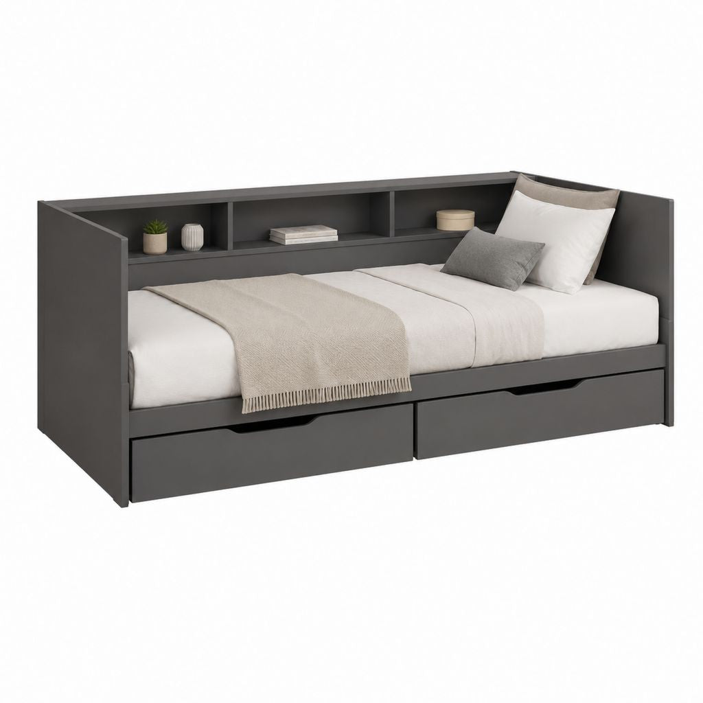 Funktionsbett Einzelbett Anthrazit Spanplatte rechteckig 90 x 200 cm 222 x 98 x 75 cm