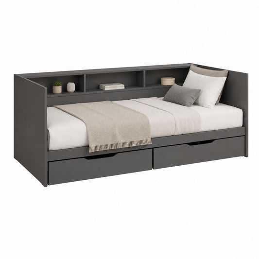 Funktionsbett Einzelbett Anthrazit Spanplatte rechteckig 90 x 200 cm 222 x 98 x 75 cm