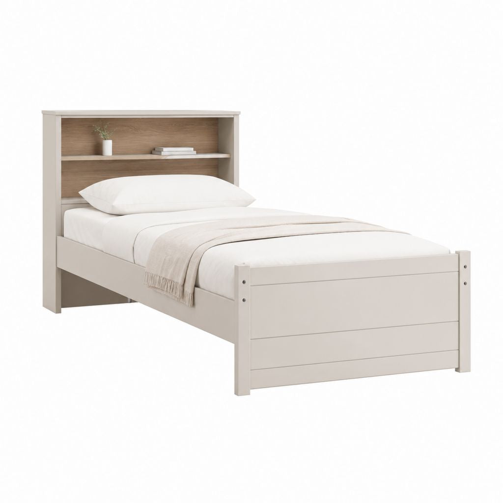 Bettgestell Einzelbett rechteckig Beige aus Spanplatte mit Regal-Kopfteil 90 x 200 cm