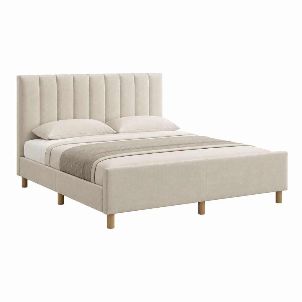 Polsterbett Beige mit Polyesterbezug und vertikal gestepptem Kopfteil 160 x 200 cm