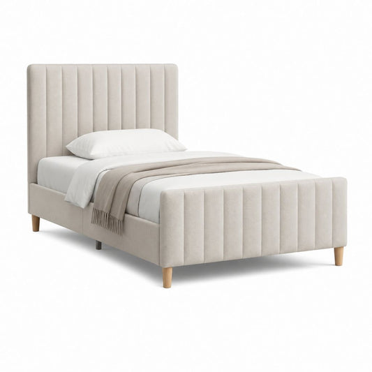 Polsterbett Bettgestell Beige Polyester Rechteckig für Matratze 90 x 200 cm