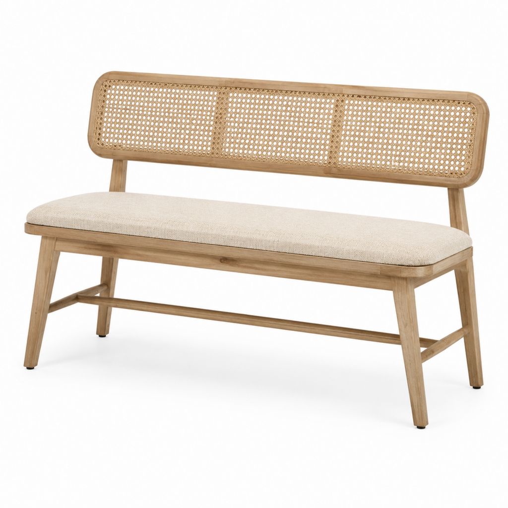 Gartenbank 2-Sitzer Natur Akazien-Massivholz Rattan mit Sitzkissen 120 x 60 x 85 cm