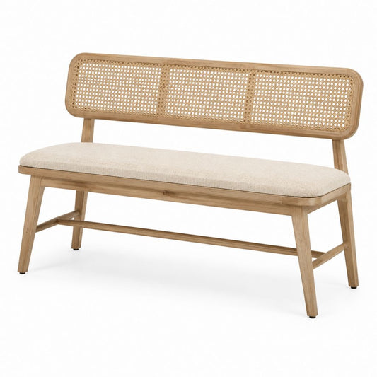 Gartenbank 2-Sitzer Natur Akazien-Massivholz Rattan mit Sitzkissen 120 x 60 x 85 cm