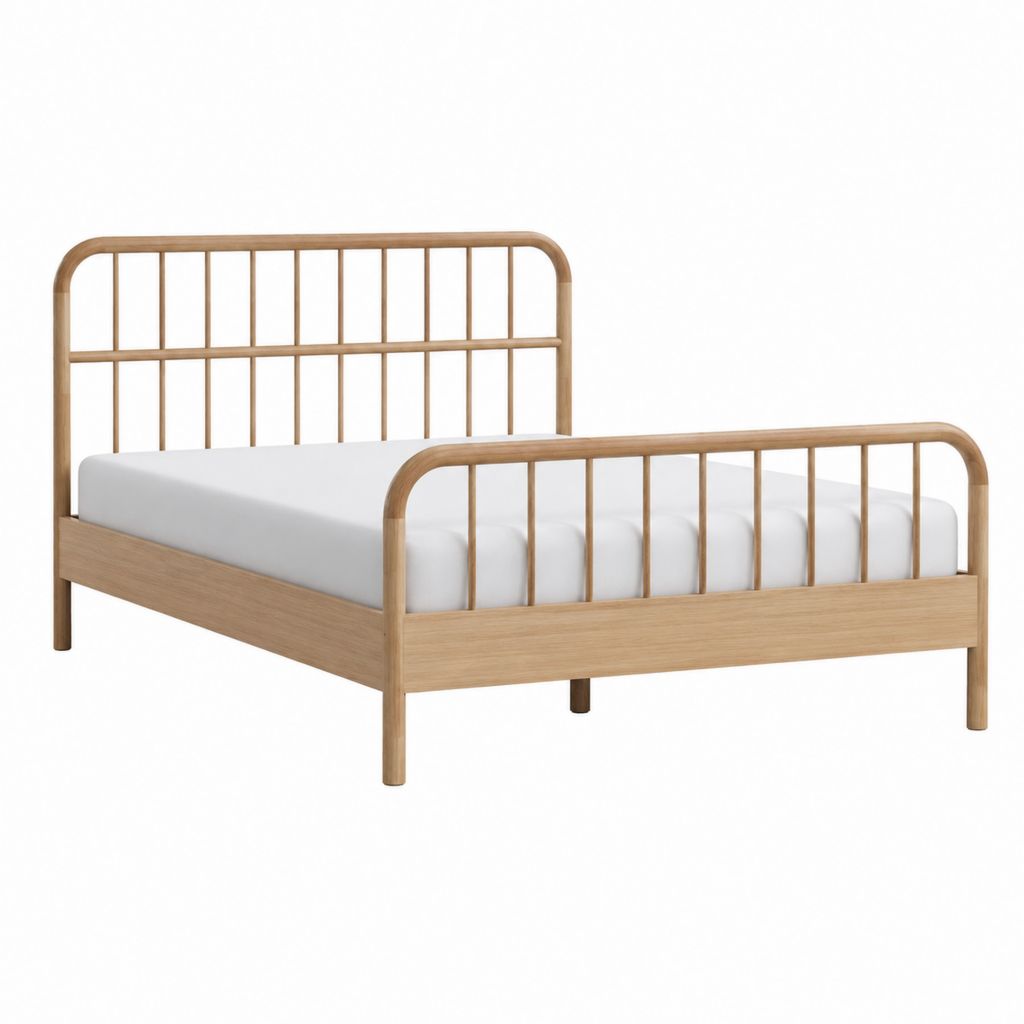 Doppelbett Bettgestell Naturbraun aus massivem Kautschukholz rechteckig 160 x 200 cm