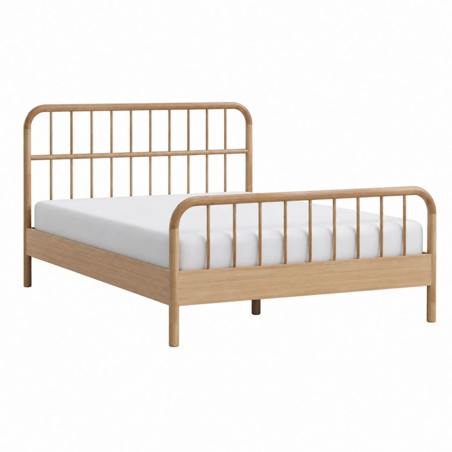 Doppelbett Bettgestell Naturbraun aus massivem Kautschukholz rechteckig 160 x 200 cm