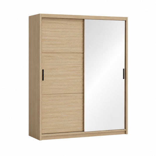 Schwebetürenschrank Eiche hell Spanplatte rechteckig mit Spiegel 120 x 60 x 200 cm