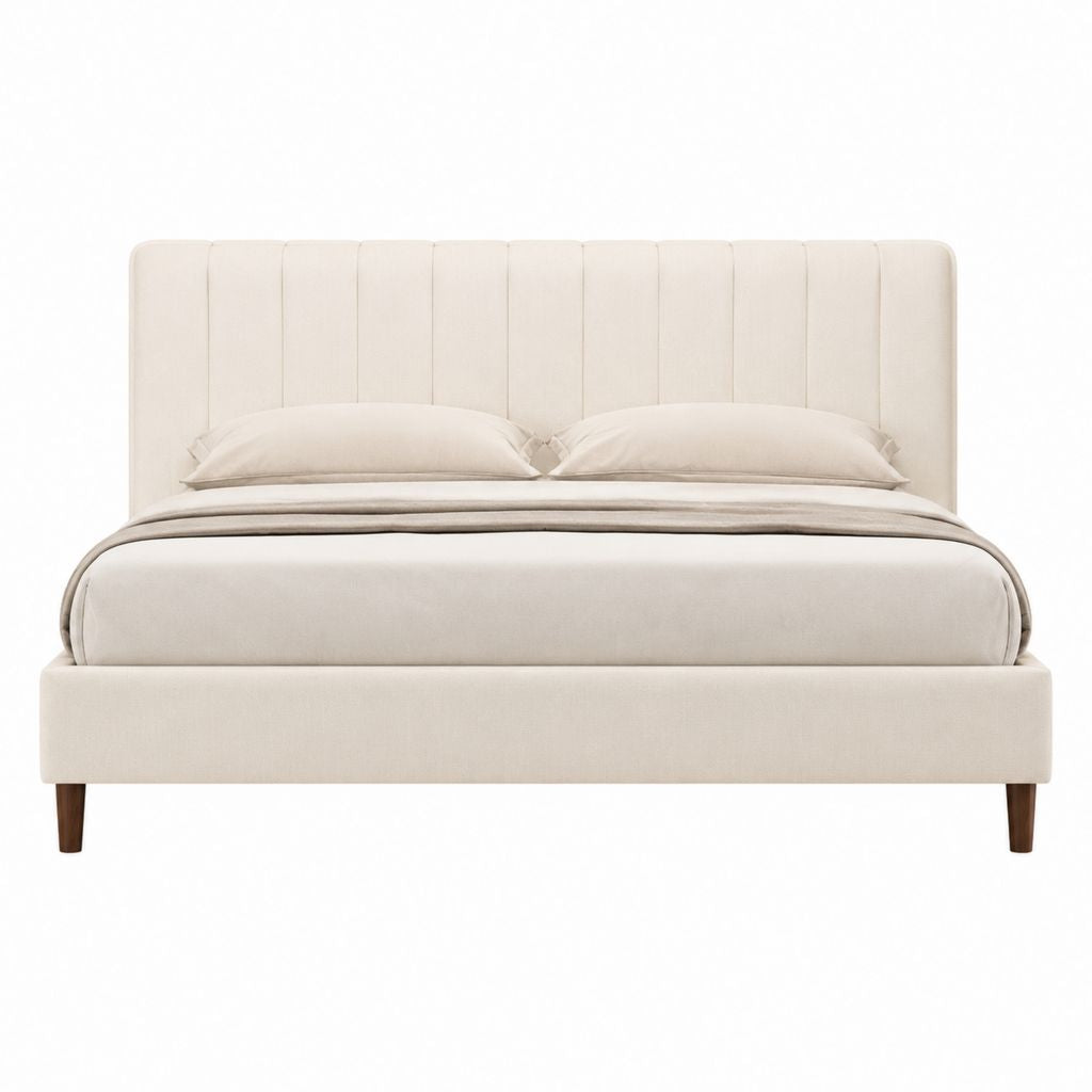 Polsterbett Bettgestell Creme mit Polyesterbezug Rechteckig 180 x 200 cm