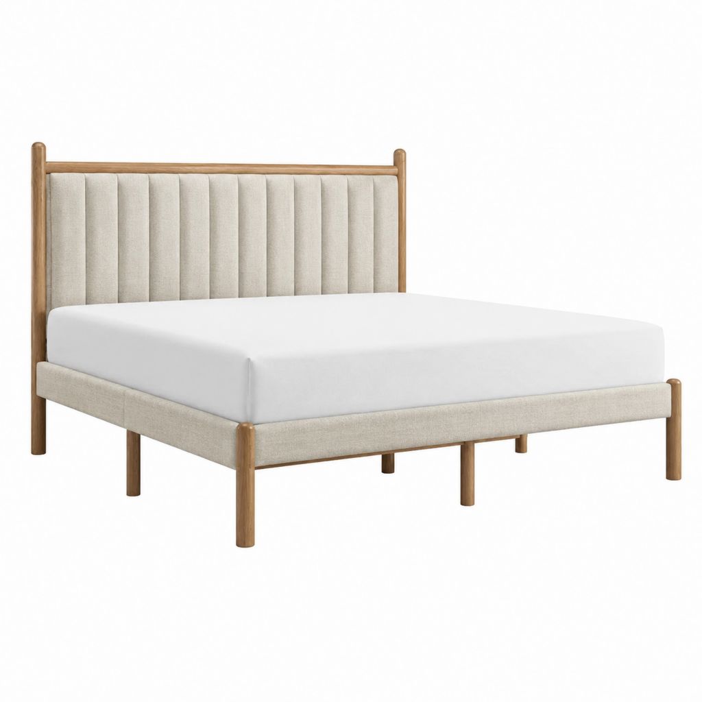 Polsterbett Bettgestell Beige aus Gummibaum-Massivholz und Polyester 160 x 200 cm