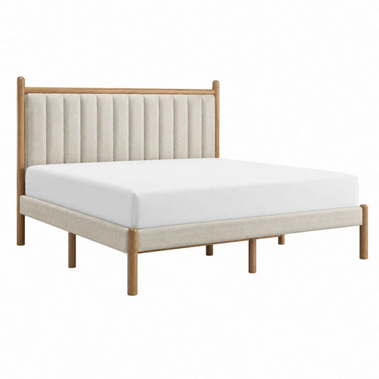 Polsterbett Bettgestell Beige aus Gummibaum-Massivholz und Polyester 160 x 200 cm