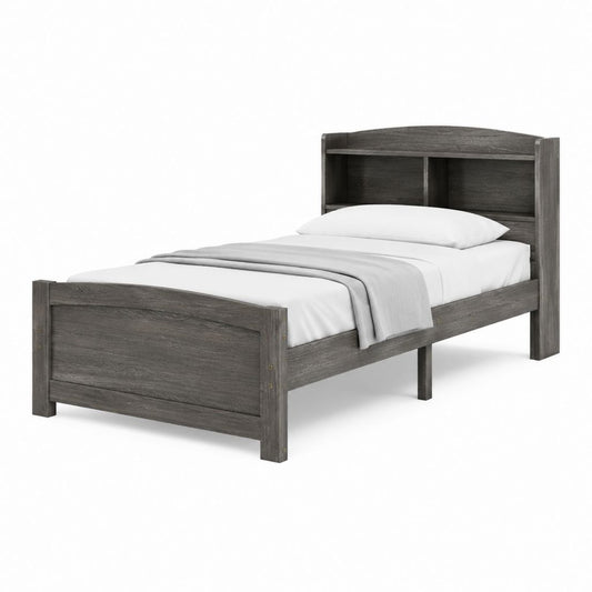 Einzelbett Bettgestell Graphitgrau MDF mit Stauraumkopfteil 90 x 200 cm
