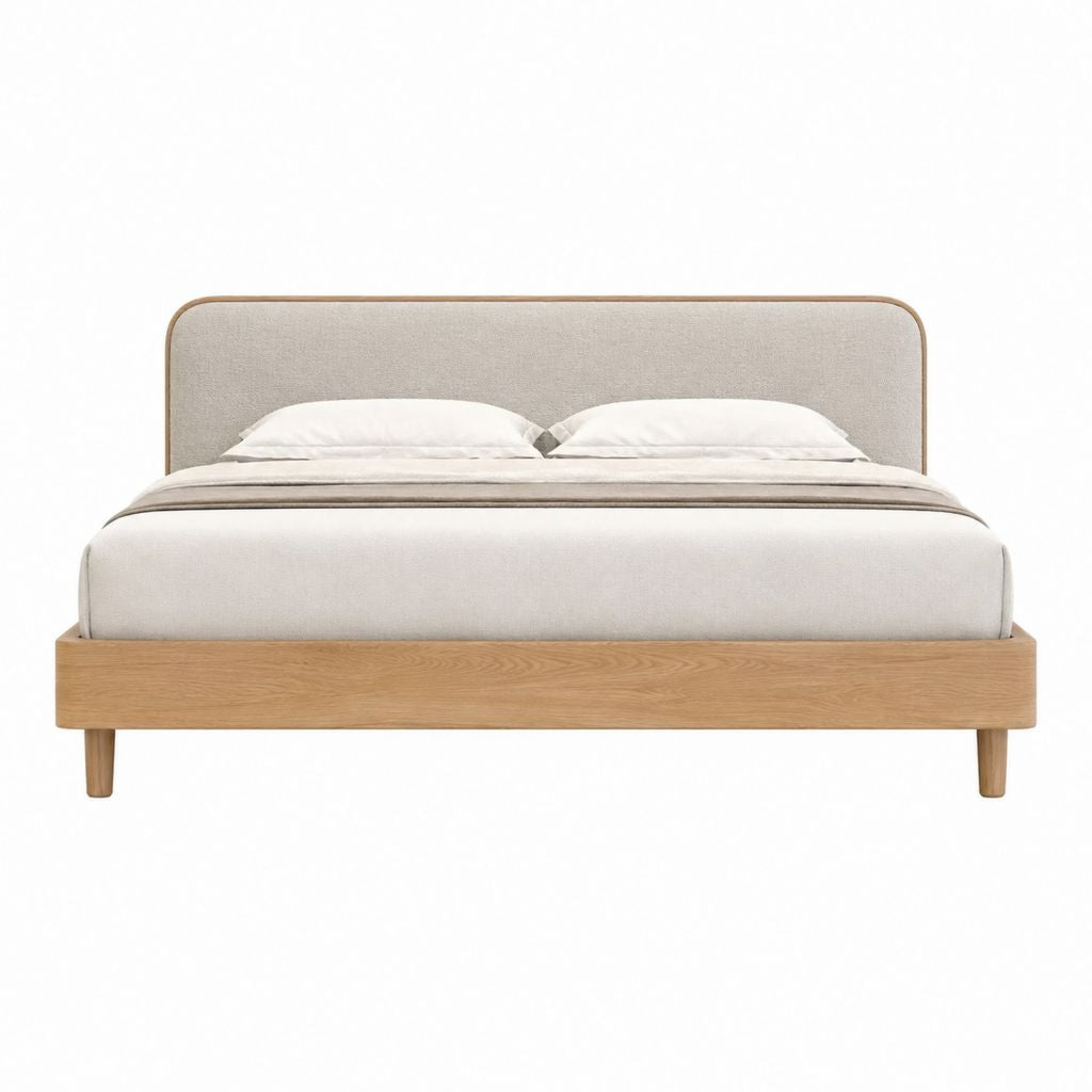 Polsterbett Doppelbett Beige mit Massivholzrahmen 180 x 200 cm
