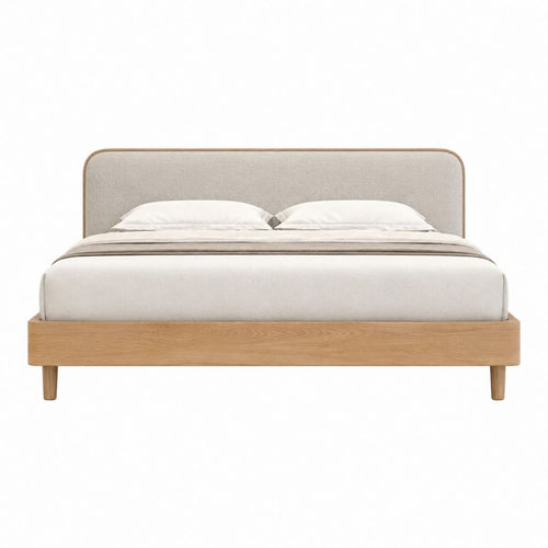 Polsterbett Doppelbett Beige mit Massivholzrahmen 180 x 200 cm