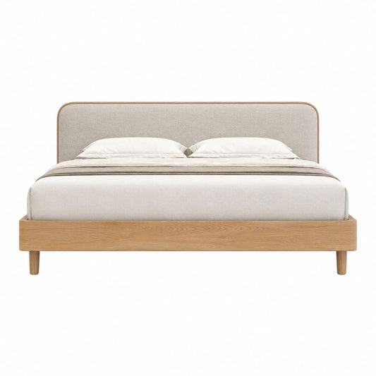 Polsterbett Doppelbett Beige mit Massivholzrahmen 180 x 200 cm