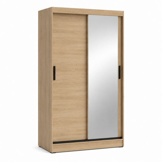 Schwebetürenschrank Eiche hell mit Spiegel Spanplatte 120 x 60 x 200 cm