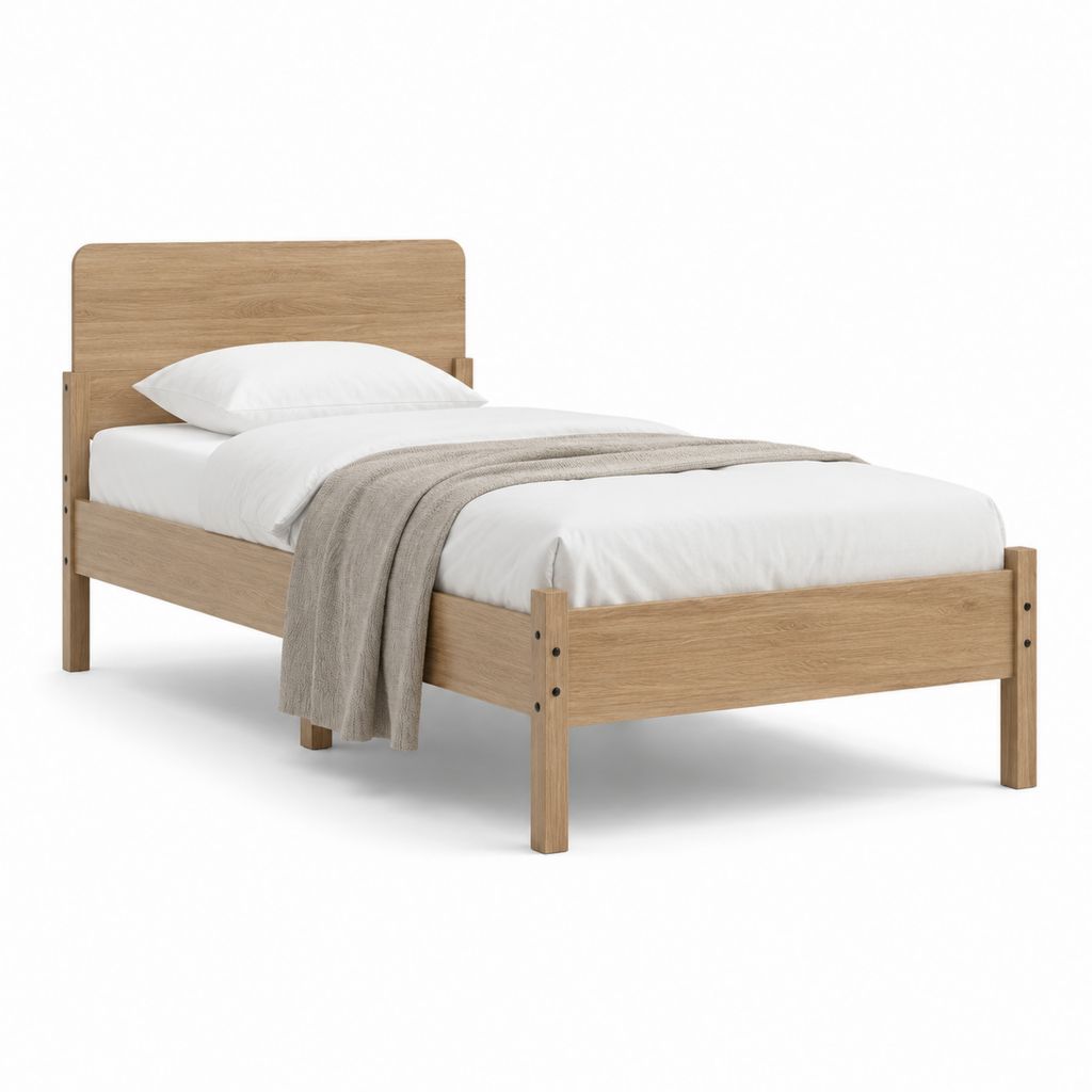 Einzelbett Bettgestell Eiche Massivholz rechteckig 90 x 200 cm