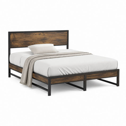 Doppelbett Bettgestell Braun Schwarz Stahl MDF Holzoptik 160 x 200 cm