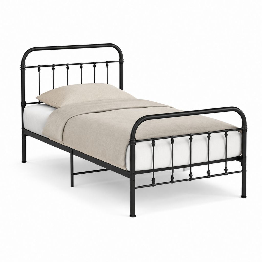 Metallbett Einzelbett Schwarz pulverbeschichteter Stahl 90 x 200 cm