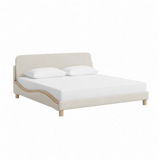 Polsterbett Doppelbett Beige Polyesterbezug Massivholz 160 x 200 cm